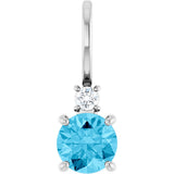 14K Gold Round Natural Aquamarine Accented Pendant - White Gold