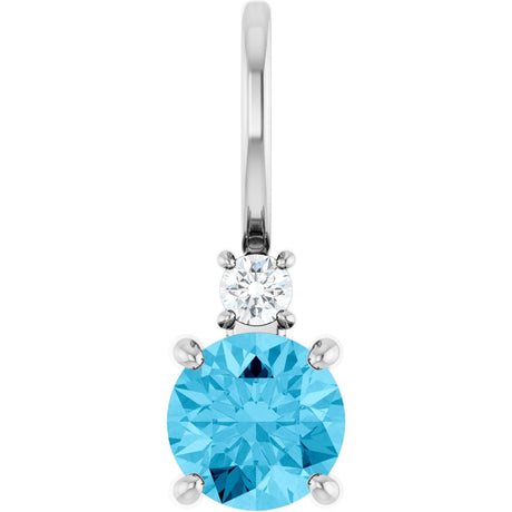 14K Gold Round Natural Aquamarine Accented Pendant - White Gold