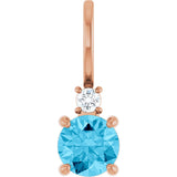 14K Gold Round Natural Aquamarine Accented Pendant - Rose Gold
