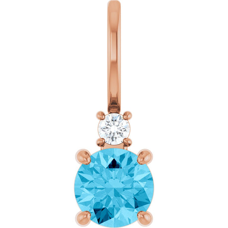 14K Gold Round Natural Aquamarine Accented Pendant - Rose Gold