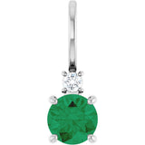 Platinum Round Natural Emerald Accented Pendant