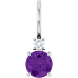 14K Gold Round Natural Amethyst Accented Pendant - White Gold