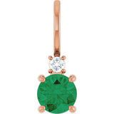 14K Gold Round Natural Emerald Accented Pendant - Rose Gold