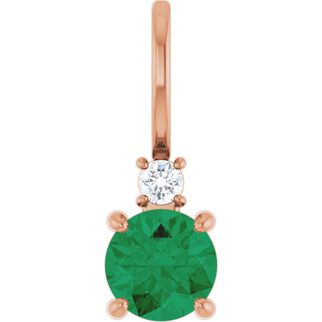 14K Gold Round Natural Emerald Accented Pendant - Rose Gold