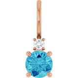 14K Gold Round Natural Blue Zircon Accented Pendant - Rose Gold