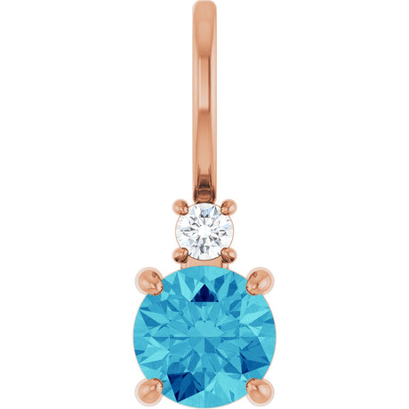 14K Gold Round Natural Blue Zircon Accented Pendant - Rose Gold