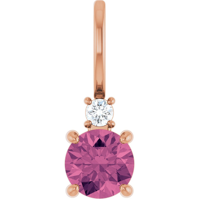 14K Gold Round Natural Pink Tourmaline Accented Pendant - Rose Gold