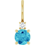 14K Gold Round Natural Blue Zircon Accented Pendant - Yellow Gold