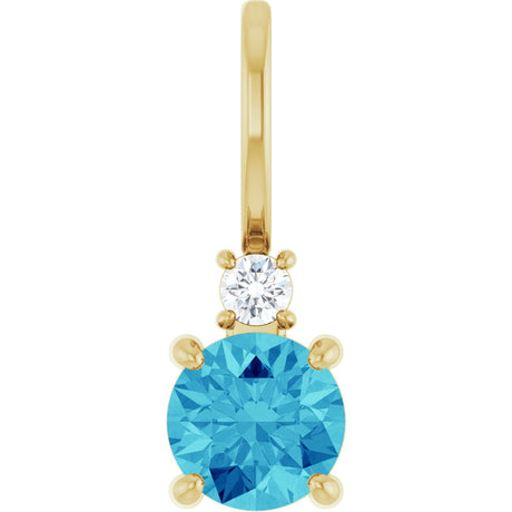 14K Gold Round Natural Blue Zircon Accented Pendant - Yellow Gold