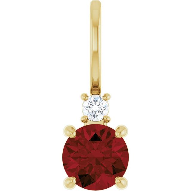 14K Gold Round Natural Mozambique Garnet Accented Pendant - Yellow Gold