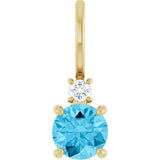 14K Gold Round Natural Aquamarine Accented Pendant - Yellow Gold