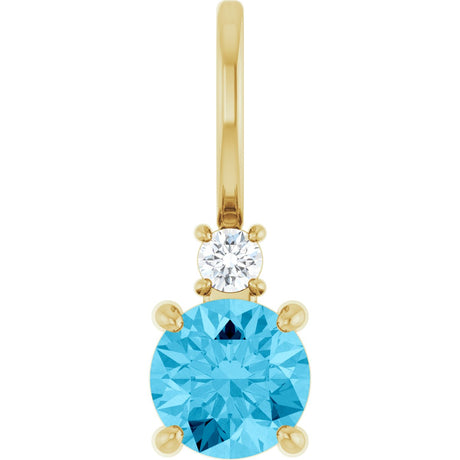 14K Gold Round Natural Aquamarine Accented Pendant - Yellow Gold