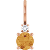 14K Gold Round Natural Citrine Accented Pendant - Rose Gold