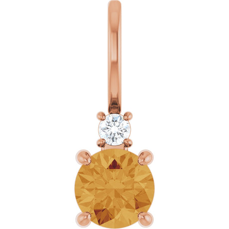 14K Gold Round Natural Citrine Accented Pendant - Rose Gold