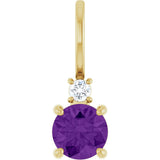 14K Gold Round Natural Amethyst Accented Pendant - Yellow Gold