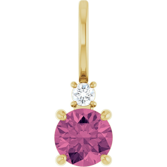 14K Gold Round Natural Pink Tourmaline Accented Pendant - Yellow Gold