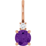 14K Gold Round Natural Amethyst Accented Pendant - Rose Gold