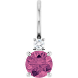 14K Gold Round Natural Pink Tourmaline Accented Pendant - White Gold