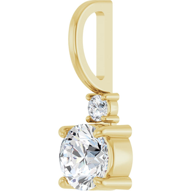 14K Gold Round Natural White Sapphire Accented Pendant - Yellow Gold - view 2