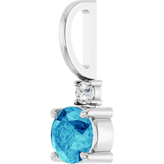 Platinum Round Natural Blue Zircon Accented Pendant - view 2