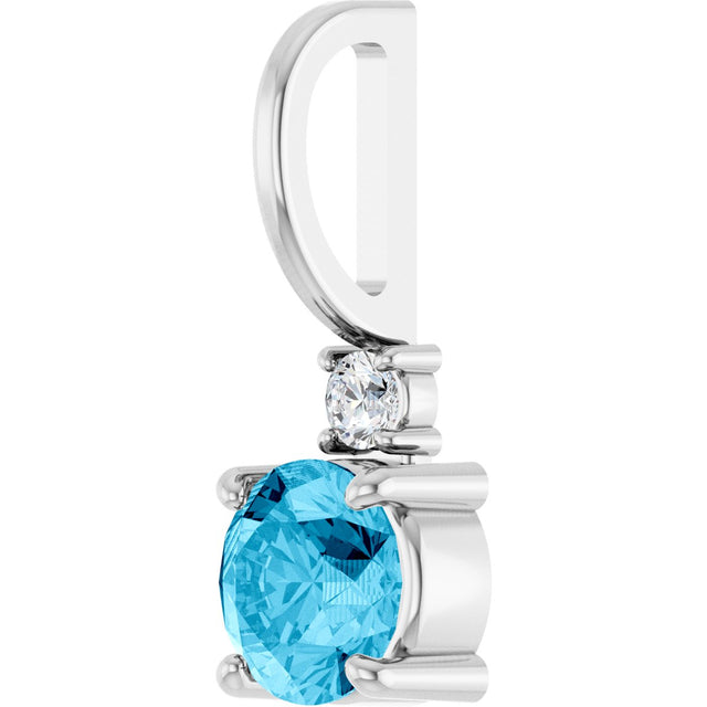 14K Gold Round Natural Aquamarine Accented Pendant - White Gold - view 2