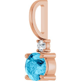 14K Gold Round Natural Aquamarine Accented Pendant - Rose Gold - view 2
