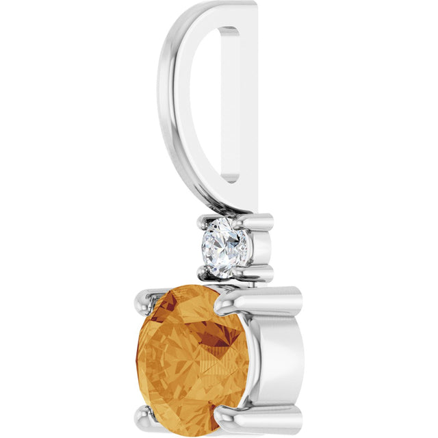 Platinum Round Natural Citrine Accented Pendant - view 2
