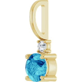 14K Gold Round Natural Blue Zircon Accented Pendant - Yellow Gold - view 2