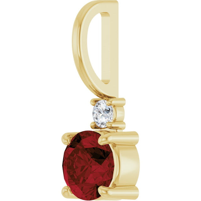 14K Gold Round Natural Mozambique Garnet Accented Pendant - Yellow Gold - view 2