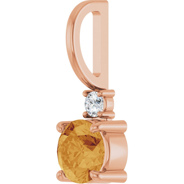 14K Gold Round Natural Citrine Accented Pendant - Rose Gold - view 2