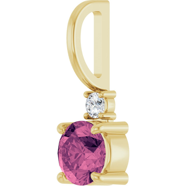 14K Gold Round Natural Pink Tourmaline Accented Pendant - Yellow Gold - view 2