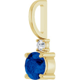 14K Gold Round Natural Blue Sapphire Accented Pendant - Yellow Gold - view 2