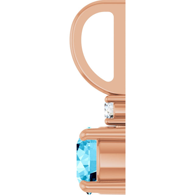 14K Gold Round Natural Aquamarine Accented Pendant - Rose Gold - view 3
