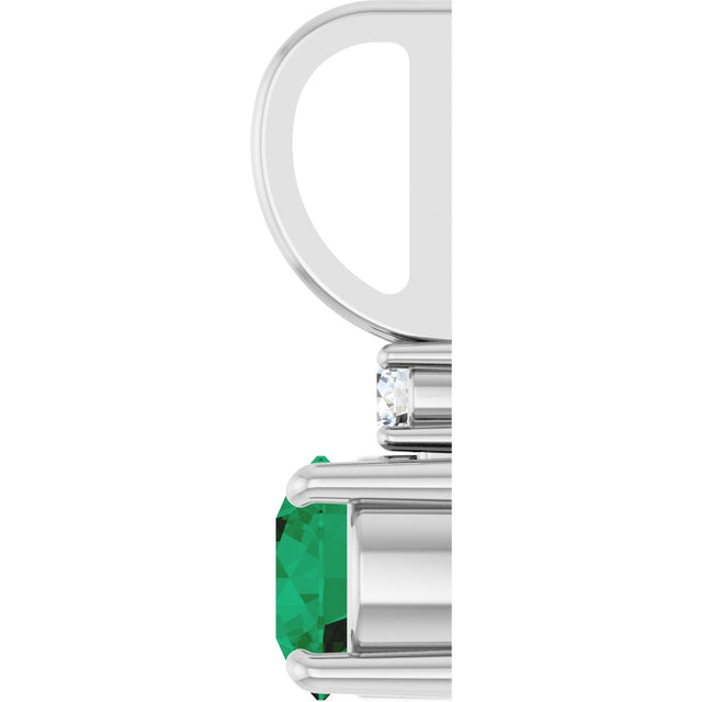 14K Gold Round Natural Emerald Accented Pendant - White Gold - view 3