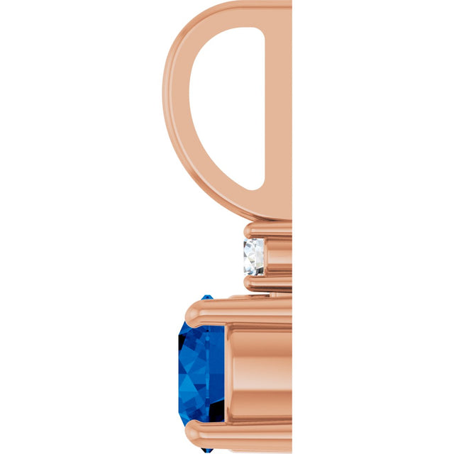 14K Gold Round Natural Blue Sapphire Accented Pendant - Rose Gold - view 3
