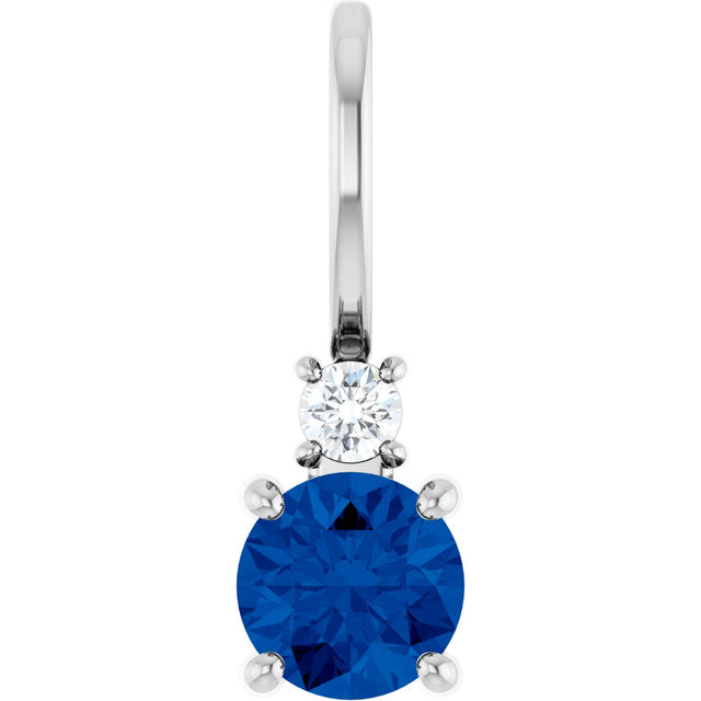 14K Gold Round Natural Blue Sapphire Accented Pendant - White Gold