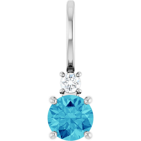 14K Gold Round Natural Blue Zircon Accented Pendant - White Gold