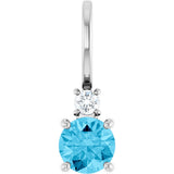 14K Gold Round Natural Aquamarine Accented Pendant - White Gold