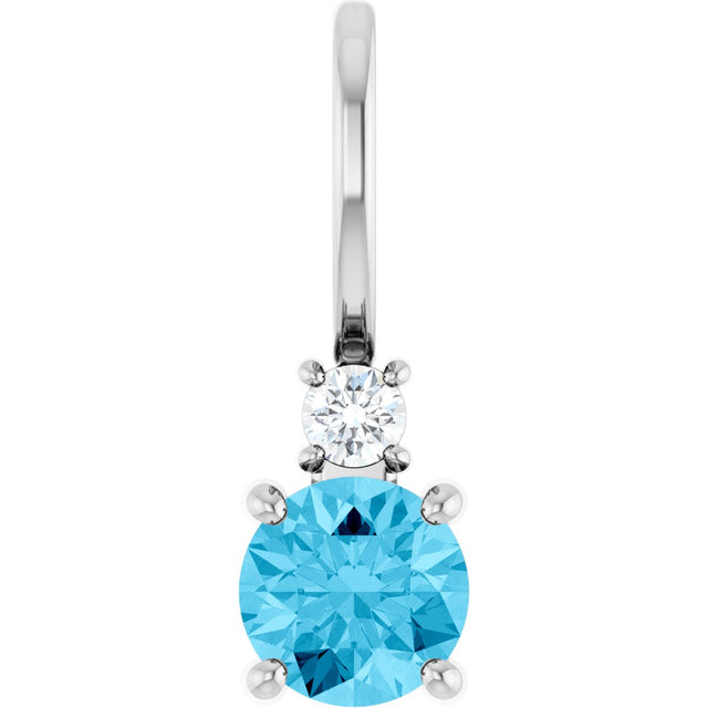 14K Gold Round Natural Aquamarine Accented Pendant - White Gold
