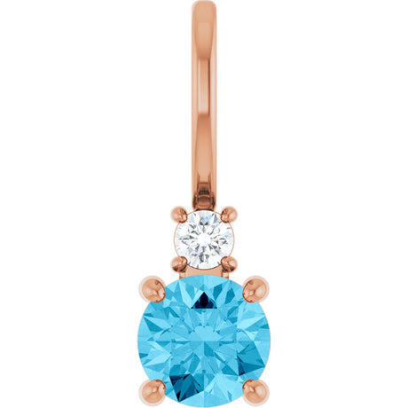 14K Gold Round Natural Aquamarine Accented Pendant - Rose Gold