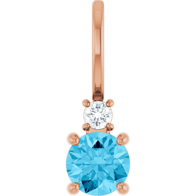 14K Gold Round Natural Aquamarine Accented Pendant - Rose Gold