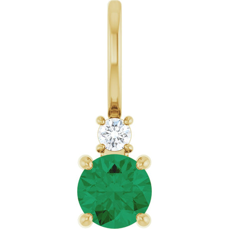 14K Gold Round Natural Emerald Accented Pendant - Yellow Gold