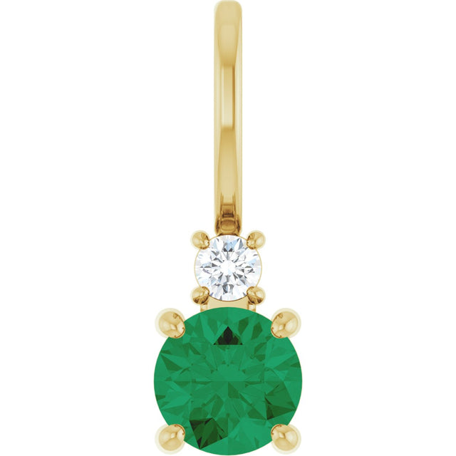 14K Gold Round Natural Emerald Accented Pendant - Yellow Gold