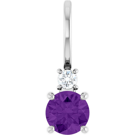 14K Gold Round Natural Amethyst Accented Pendant - White Gold