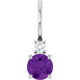 Platinum Round Natural Amethyst Accented Pendant