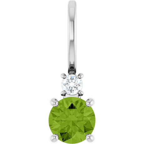 14K Gold Round Natural Peridot Accented Pendant - White Gold