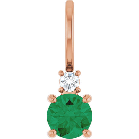 14K Gold Round Natural Emerald Accented Pendant - Rose Gold