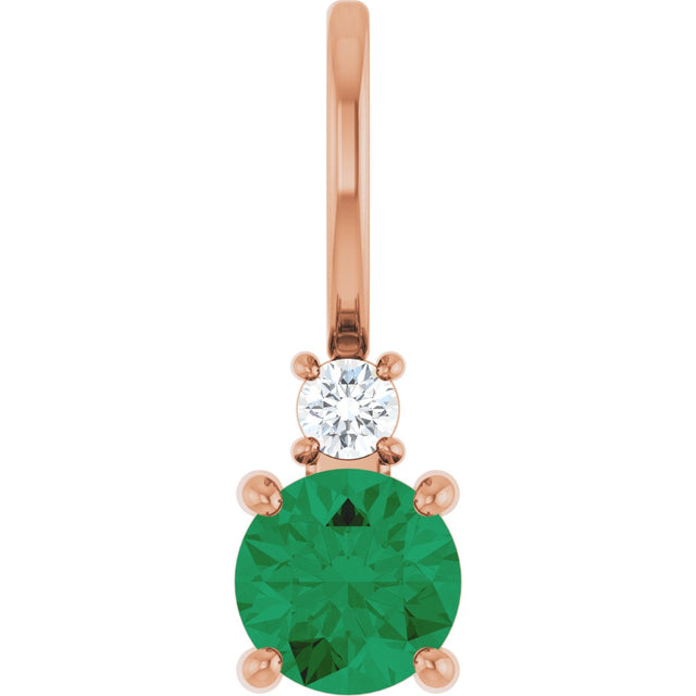 14K Gold Round Natural Emerald Accented Pendant - Rose Gold
