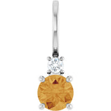 14K Gold Round Natural Citrine Accented Pendant - White Gold