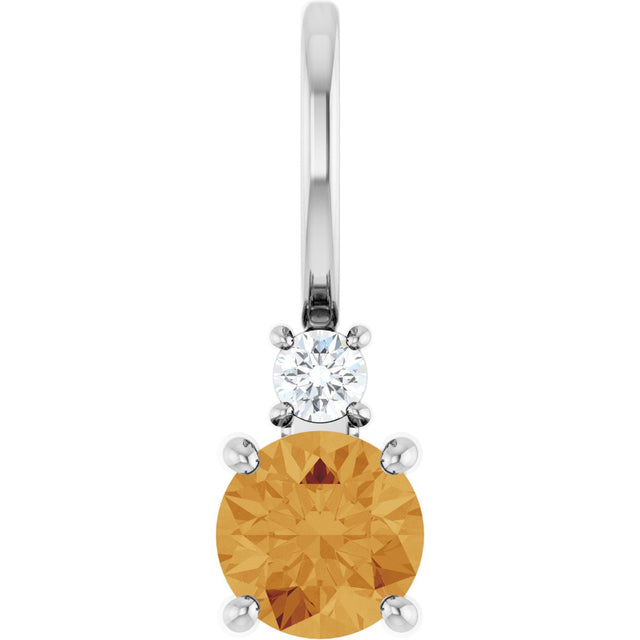 14K Gold Round Natural Citrine Accented Pendant - White Gold